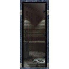 Дверь для турецкой бани, серия Прима Хамам, без порога, стекло серое, черный профиль