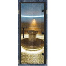 Дверь для турецкой бани, серия Прима Хамам, без порога, стекло прозрачное, черный профиль