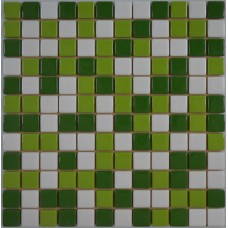 Стеклянная мозаика, микс зеленый + салатный + белый