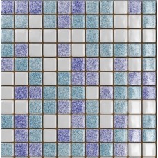 Стеклянная мозаика, микс голубой + синий кобальт + белый