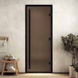 Дверь для хамама "Престиж бронза матовое" в черном профиле 1900х700