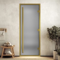Дверь для хамама "Престиж сатин" в золотом профиле 1900х700