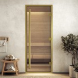 Дверь для хамама "Престиж прозрачное" в золотом профиле 1900х700