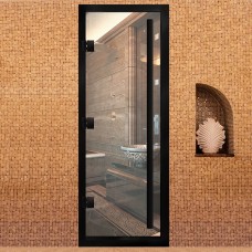 Дверь для хамама Престиж с вертикальной ручкой Прозрачная с черным профилем