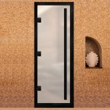 Дверь для хамама Престиж с вертикальной ручкой Белая матовая с черным профилем