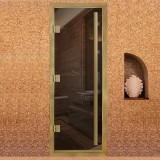 Дверь для хамама Престиж с вертикальной ручкой Бронза с профилем золото